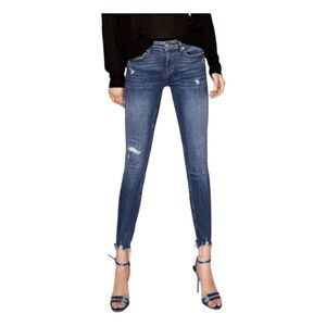 Zara Premium Denim Skinny Jeans Blue Distressed Medium Wash Mid-Rise 6